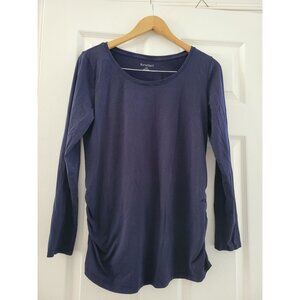 BumpStart Beyond Yoga Maternity Navy Blue long sleeve top ruched size Large